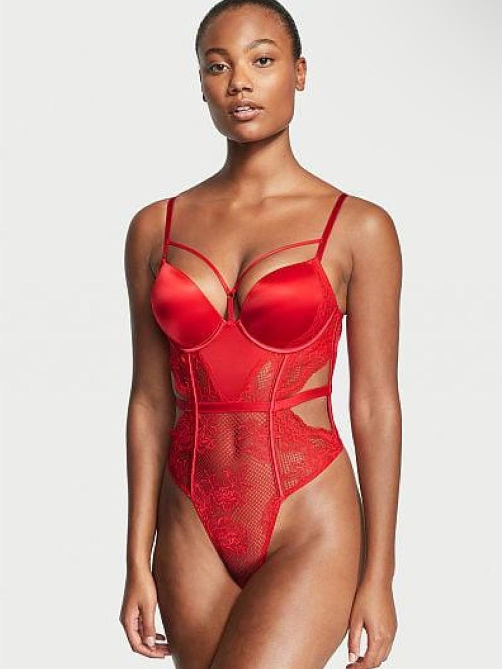 Victoria's Secret Bombshell Fishnet Floral Teddy Red lace bodysuit size L